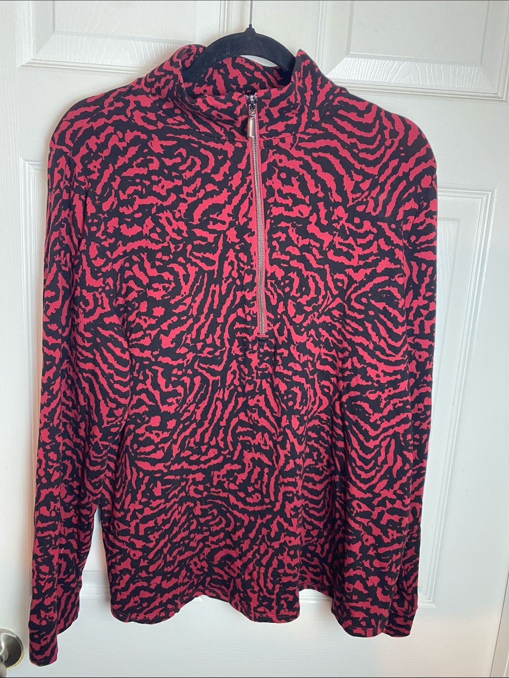Chico's Pullover Red and Black Zebra Print Knit Top 1/2 Zip Size XL